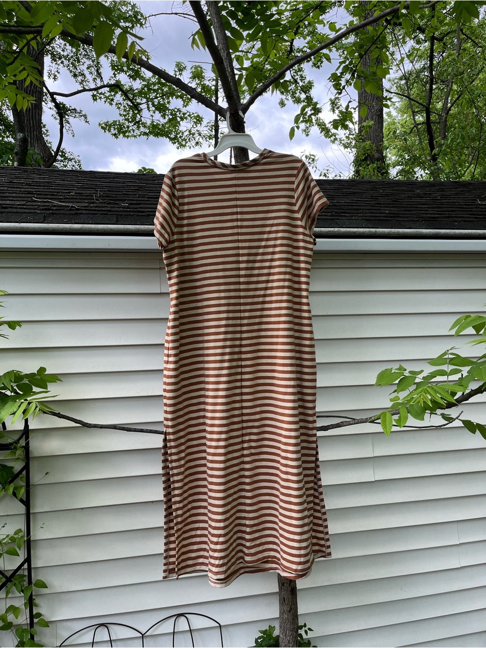 Casual Brown and Cream Striped Midi Dress - Picture 2 of 3